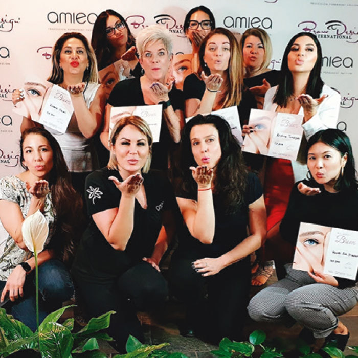 amiea community Permanent Makeup Artists after a training event with amiea International Master Trainer Suze Steyl